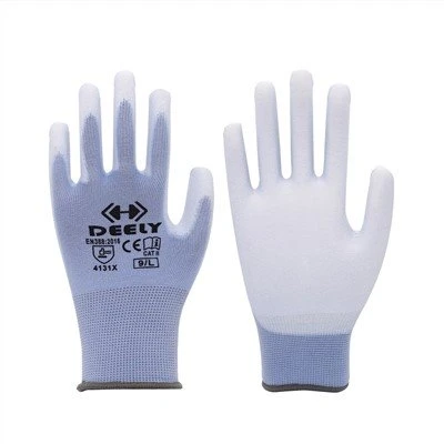Lyseblå polyester nylon PU palmebelagte handsker