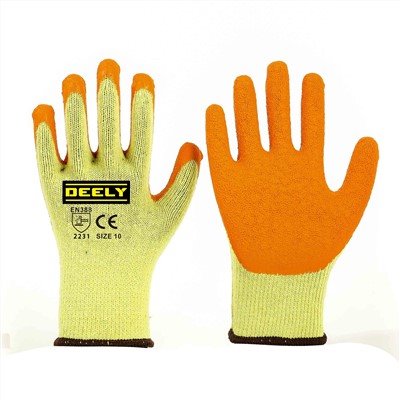 Gul polyester strikket liner Orange Latex Wrinklr coated handsker